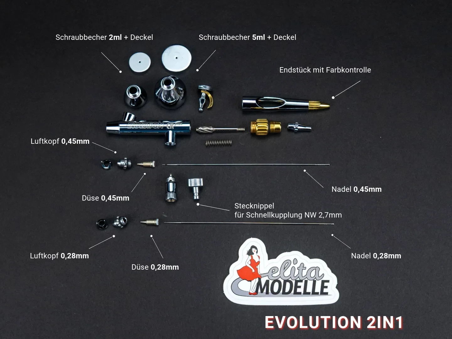 Evolution Airbrush 2in1 Explosionszeichnung