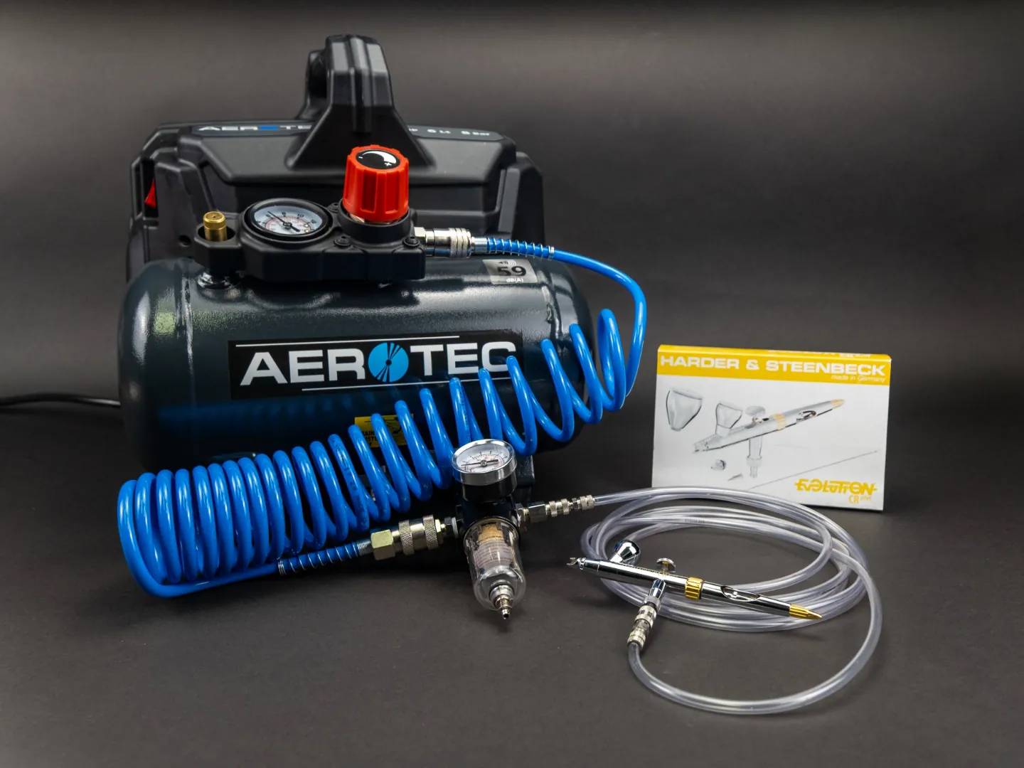 Elita Airbrush Komplettset mit Aerotec Kompressor und Evolution Pistole